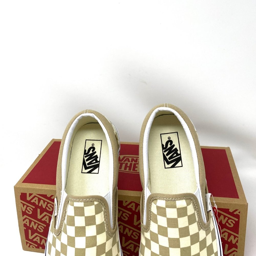 Vans Classic Slip On Check Beige Canvas Casual Sneakers Men's Sizes VN0A33TB43A - Picture 4 of 11